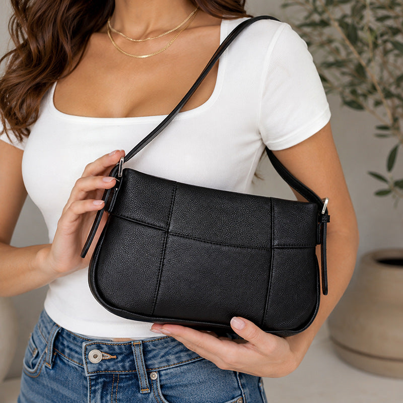 Effortless Genuine Leather Quilted Hobo Clutch Bag