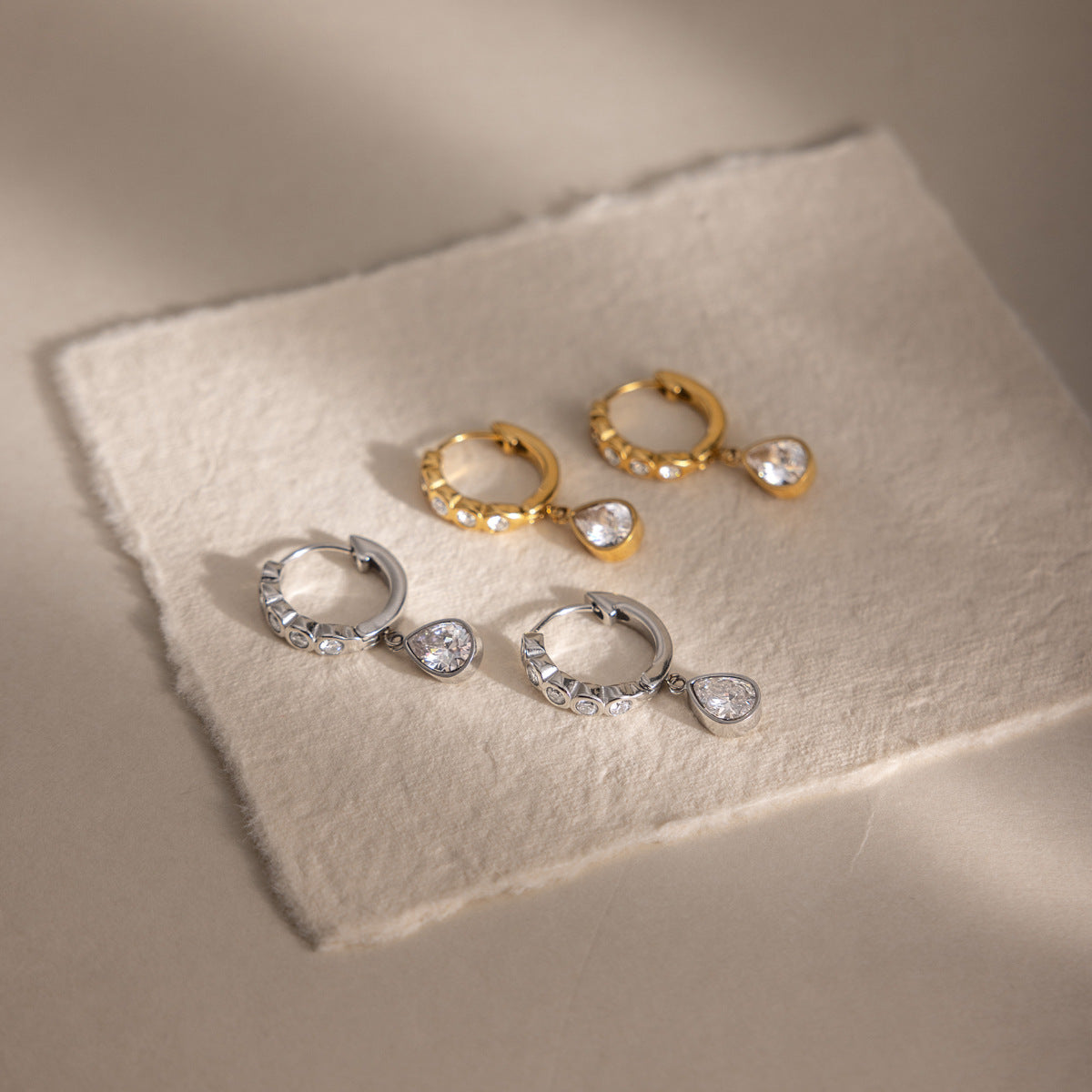 Luxury Majestic Bezel Set Teardrop Huggie Earrings