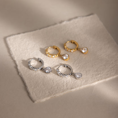 Luxury Majestic Bezel Set Teardrop Huggie Earrings
