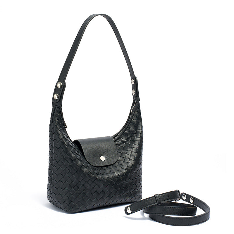 Elegant Woven Genuine Leather Hobo Clutch Bag
