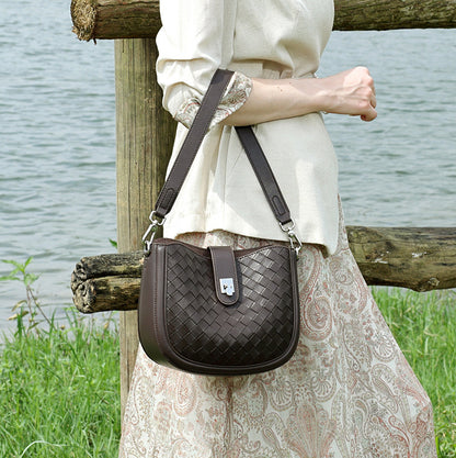 Intricate Woven Genuine Leather Saddle Clutch Bag
