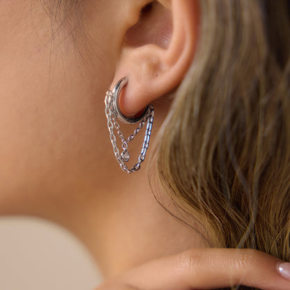 Elegant Radiant Bezel Solitaire Layered Link Earrings
