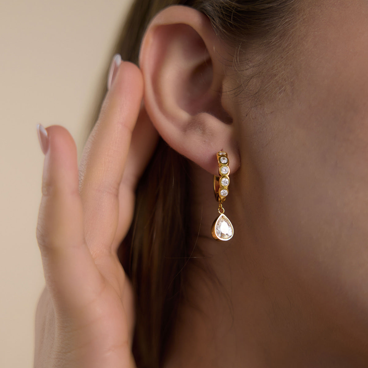 Luxury Majestic Bezel Set Teardrop Huggie Earrings