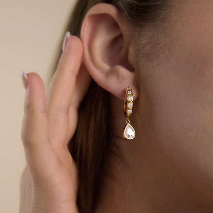 Luxury Majestic Bezel Set Teardrop Huggie Earrings