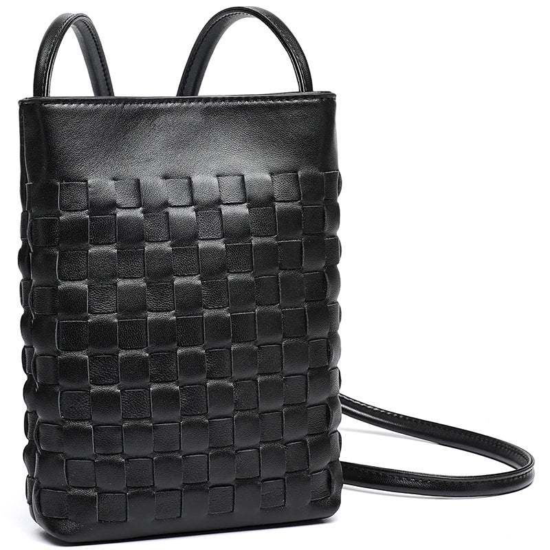 Mellow Sheepskin Leather Mini Woven Phone Clutch Bag