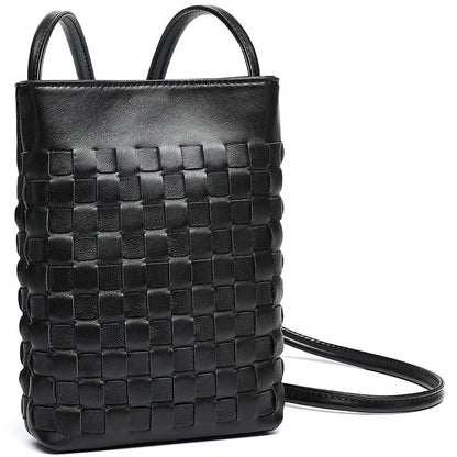 Mellow Sheepskin Leather Mini Woven Phone Clutch Bag