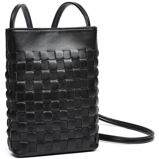 Mellow Sheepskin Leather Mini Woven Phone Clutch Bag