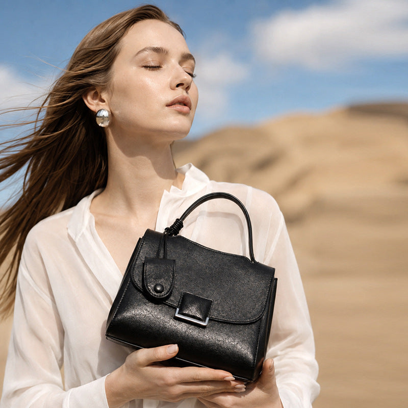 Chic Genuine Leather Square Flap Clutch Bag