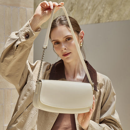 Minimalist Vintage Genuine Leather Baguette Saddle Bag