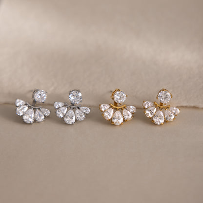 Elegant Radiant Pear Crystal Sunburst Jacket Earrings