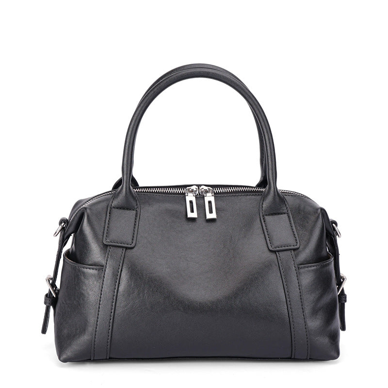 Minimalist Barrel Genuine Leather Satchel