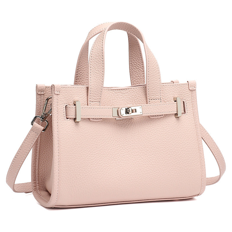 Minimalist Pebbled Genuine Leather Kelly Clutch Bag with Metal Turn Lock