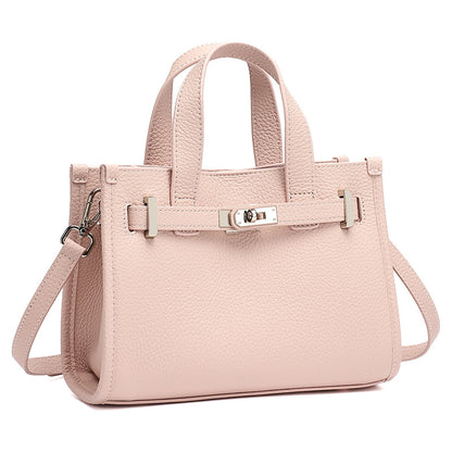 Minimalist Pebbled Genuine Leather Kelly Clutch Bag with Metal Turn Lock