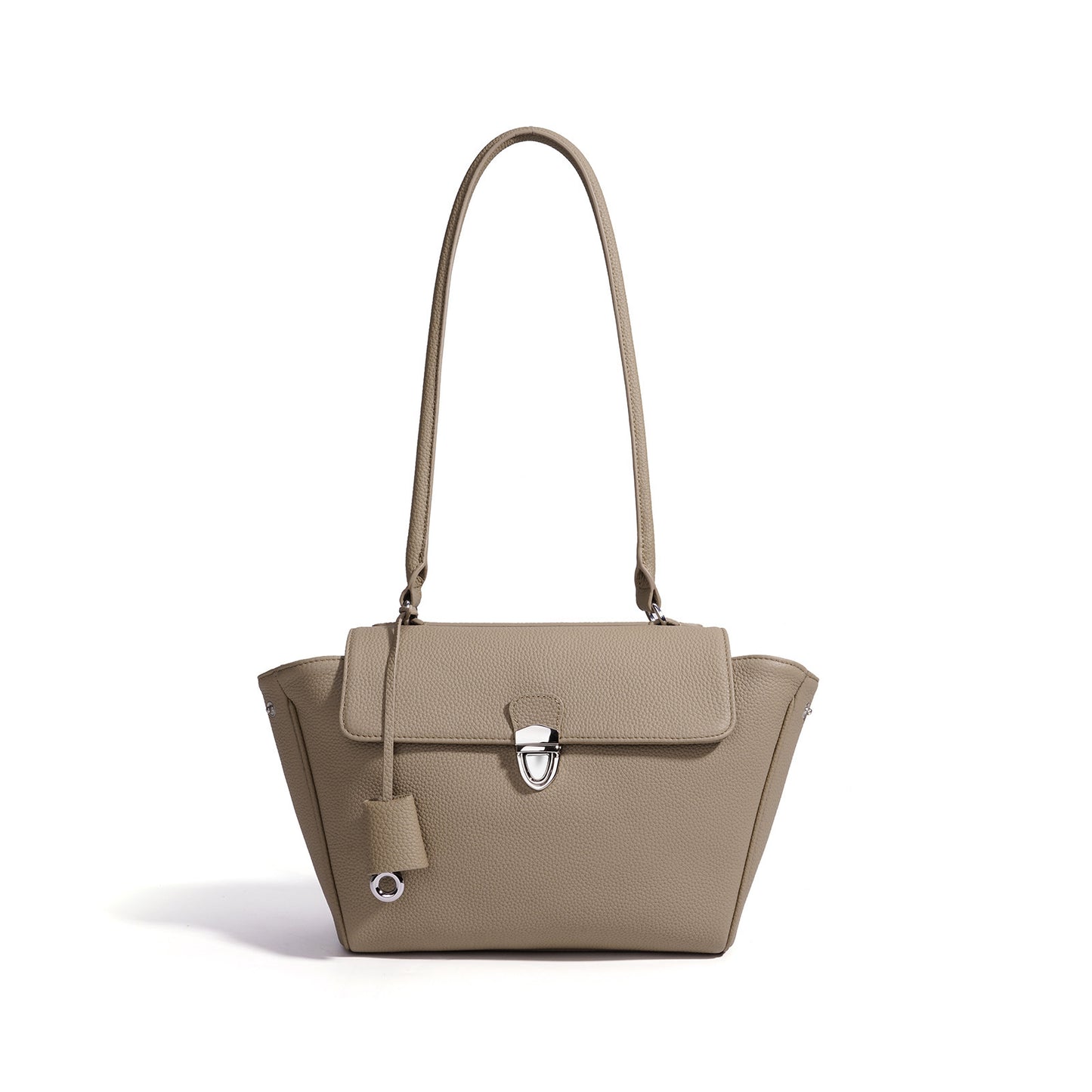 Quiet Luxe Pebbled Genuine Leather Winged Flap Tote Clutch Bag