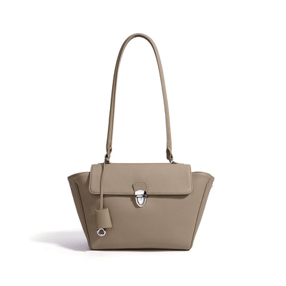 Quiet Luxe Pebbled Genuine Leather Winged Flap Tote Clutch Bag