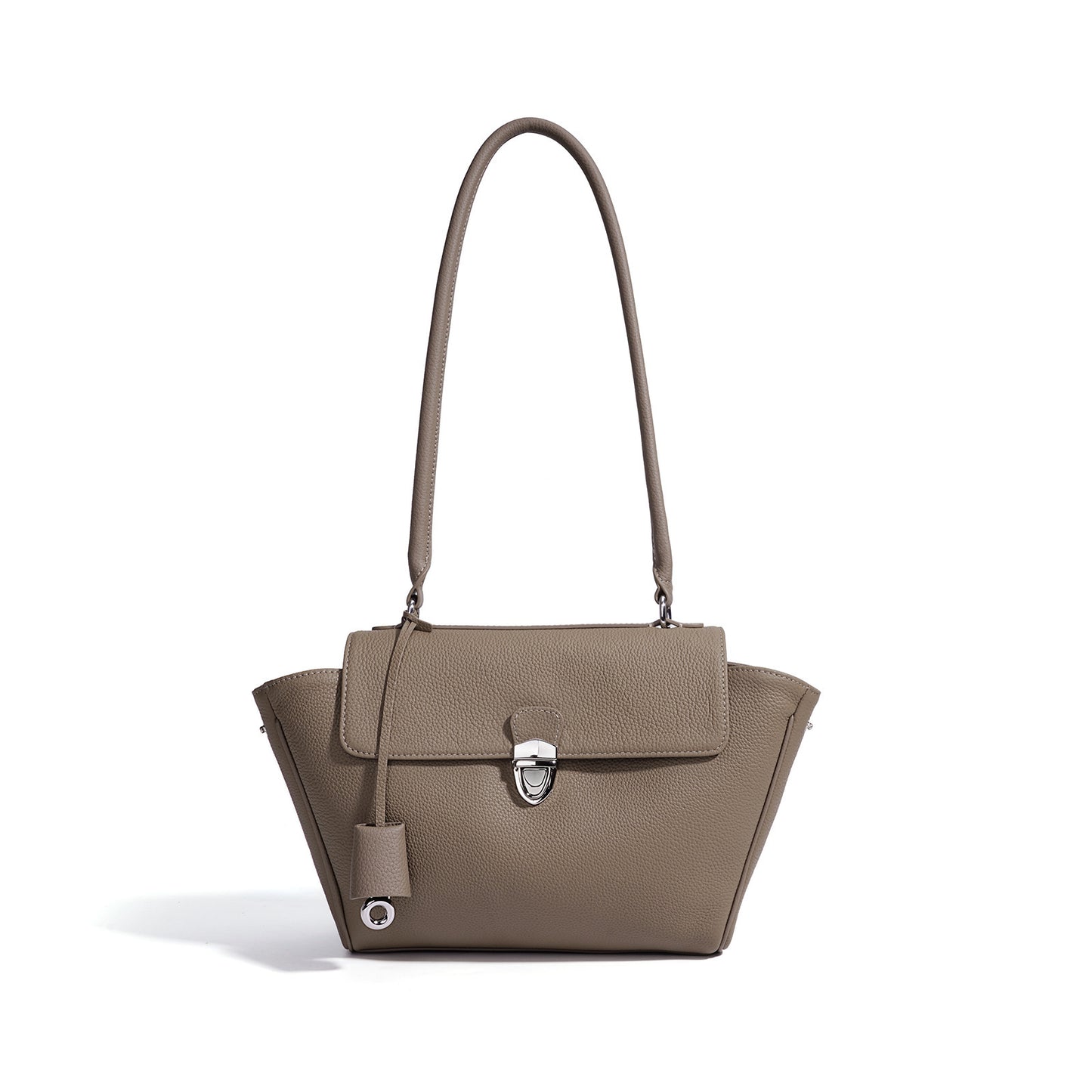 Quiet Luxe Pebbled Genuine Leather Winged Flap Tote Clutch Bag