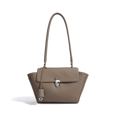 Quiet Luxe Pebbled Genuine Leather Winged Flap Tote Clutch Bag