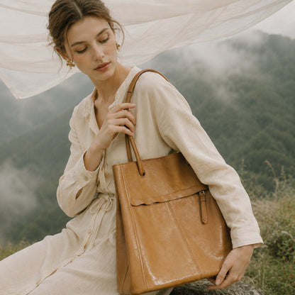 Artisanal Soft Genuine Leather Tote Clutch Bag