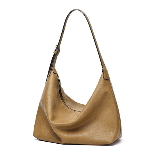 Supple Slouchy Genuine Leather Crescent Hobo Clutch Bag
