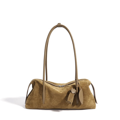 Chic Matte Genuine Leather Baguette Clutch Bag