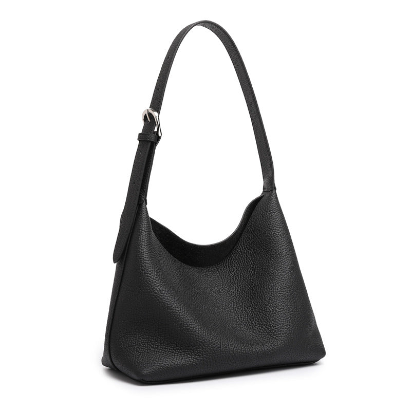 Versatile Genuine Leather Hobo Bucket Bag with Adjustable Shoulder Strap