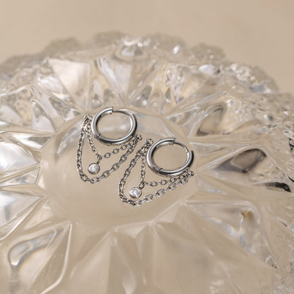 Elegant Radiant Bezel Solitaire Layered Link Earrings