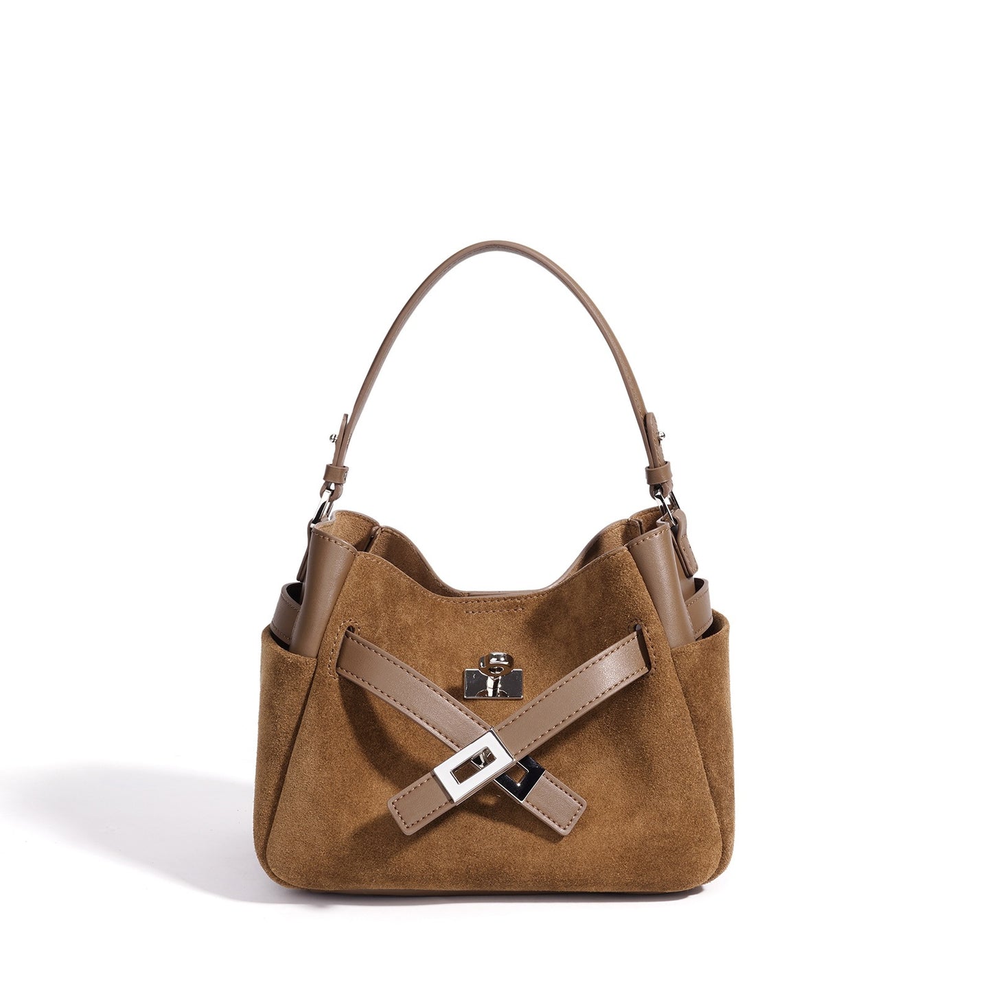 Effortless Suede Genuine Leather Bucket Clutch Bag