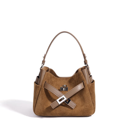 Effortless Suede Genuine Leather Bucket Clutch Bag