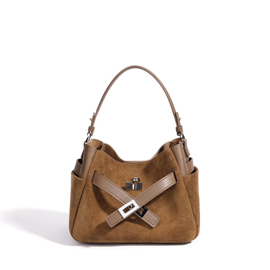 Effortless Suede Genuine Leather Bucket Clutch Bag