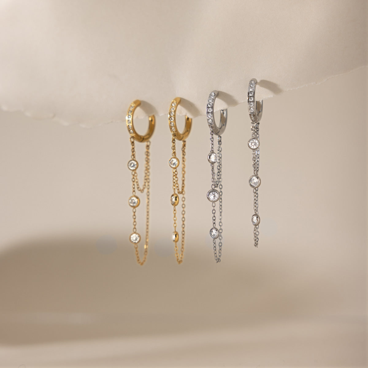 Modern Luxury Double Layer Station Chain Earrings