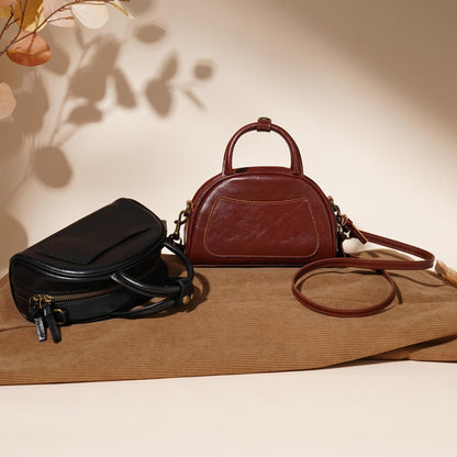 The Vintage Dome Genuine Leather Mini Boston Crossbody Bag with Top Handle