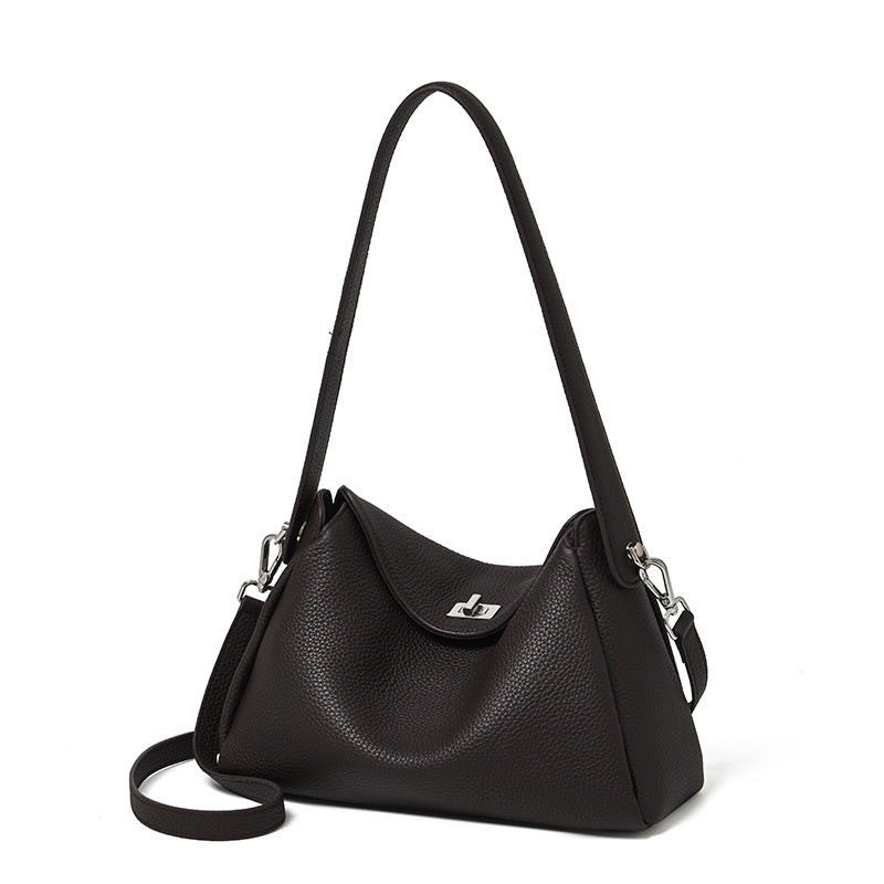 Nonchalant Lychee-Grain Genuine Leather Crossbody Hobo Bag