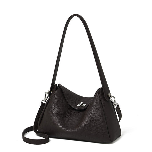 Nonchalant Lychee-Grain Genuine Leather Crossbody Hobo Bag