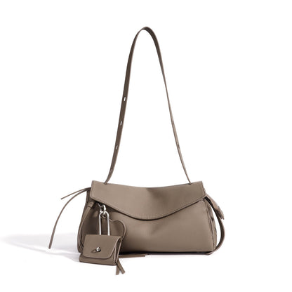 Sculptural Slouchy Genuine Leather Flap Clutch Bag with Mini Coin Pouch