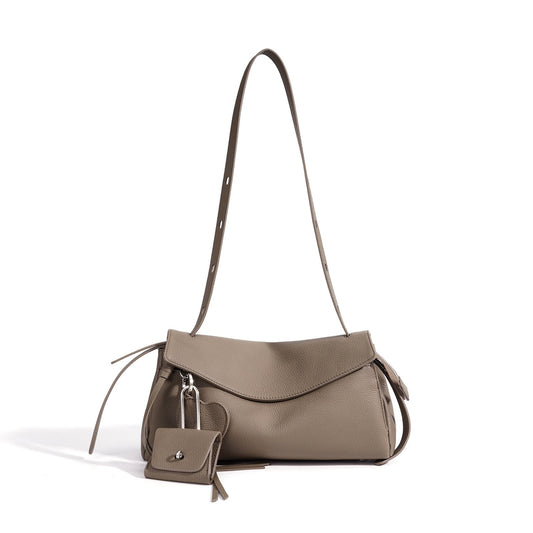Sculptural Slouchy Genuine Leather Flap Clutch Bag with Mini Coin Pouch