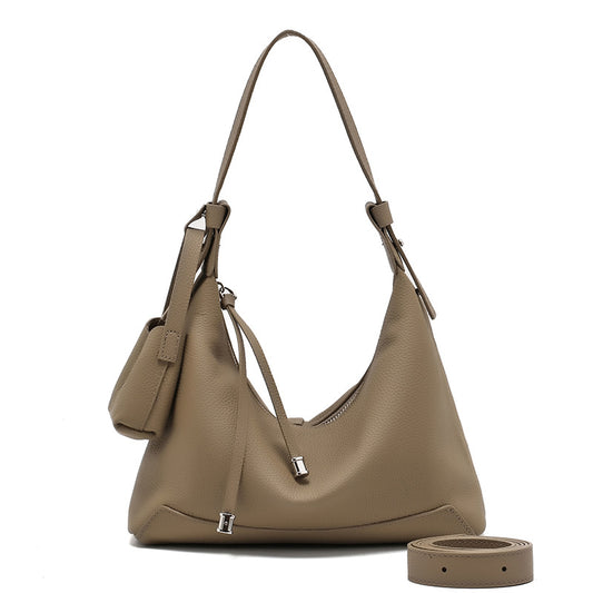 The Ethereal Slouchy Genuine Leather Bag - Minimalist Pebbled Hobo with Mini Pouch