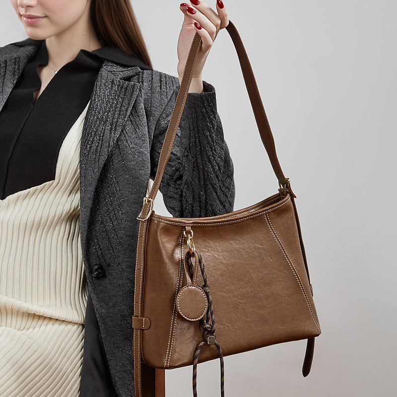 Artisan Stitched Genuine Leather Bag - Vintage Western Shoulder Tote with Tassel