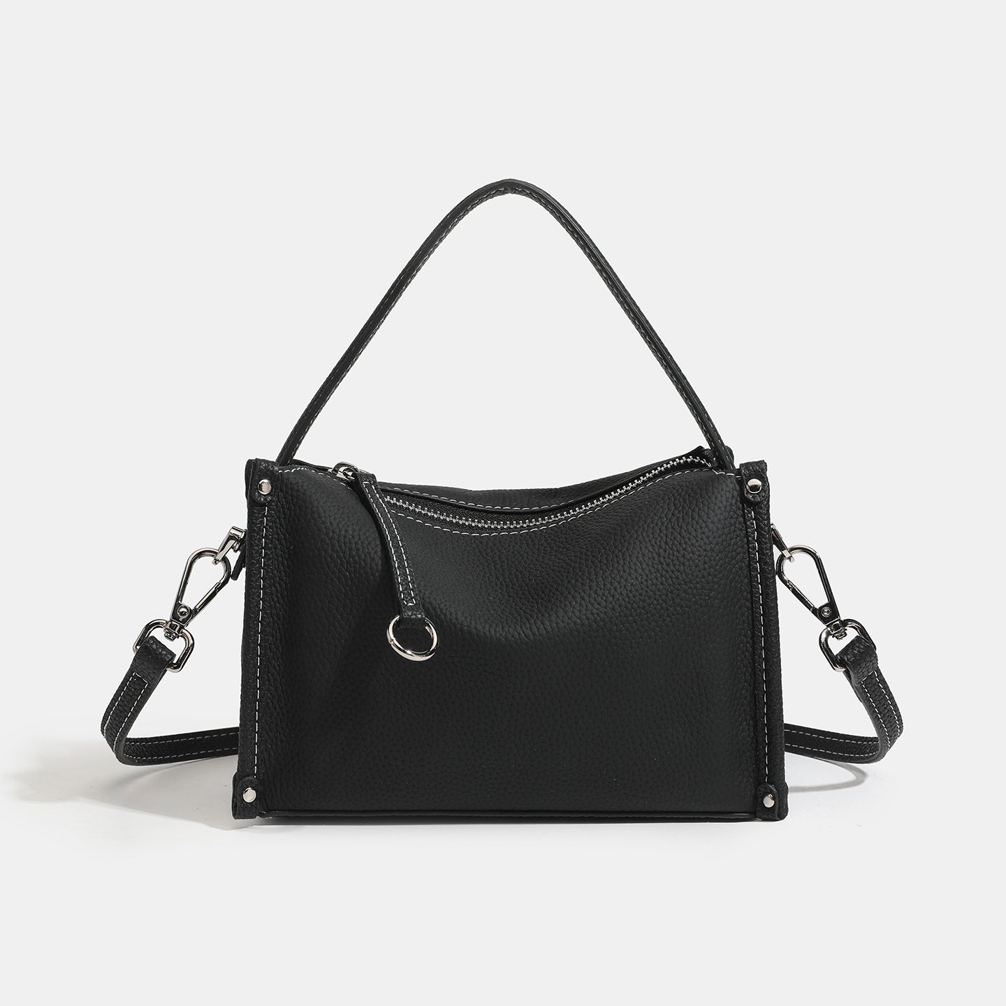 Clean-lined Pebbled Genuine Leather Crossbody Clutch Bag