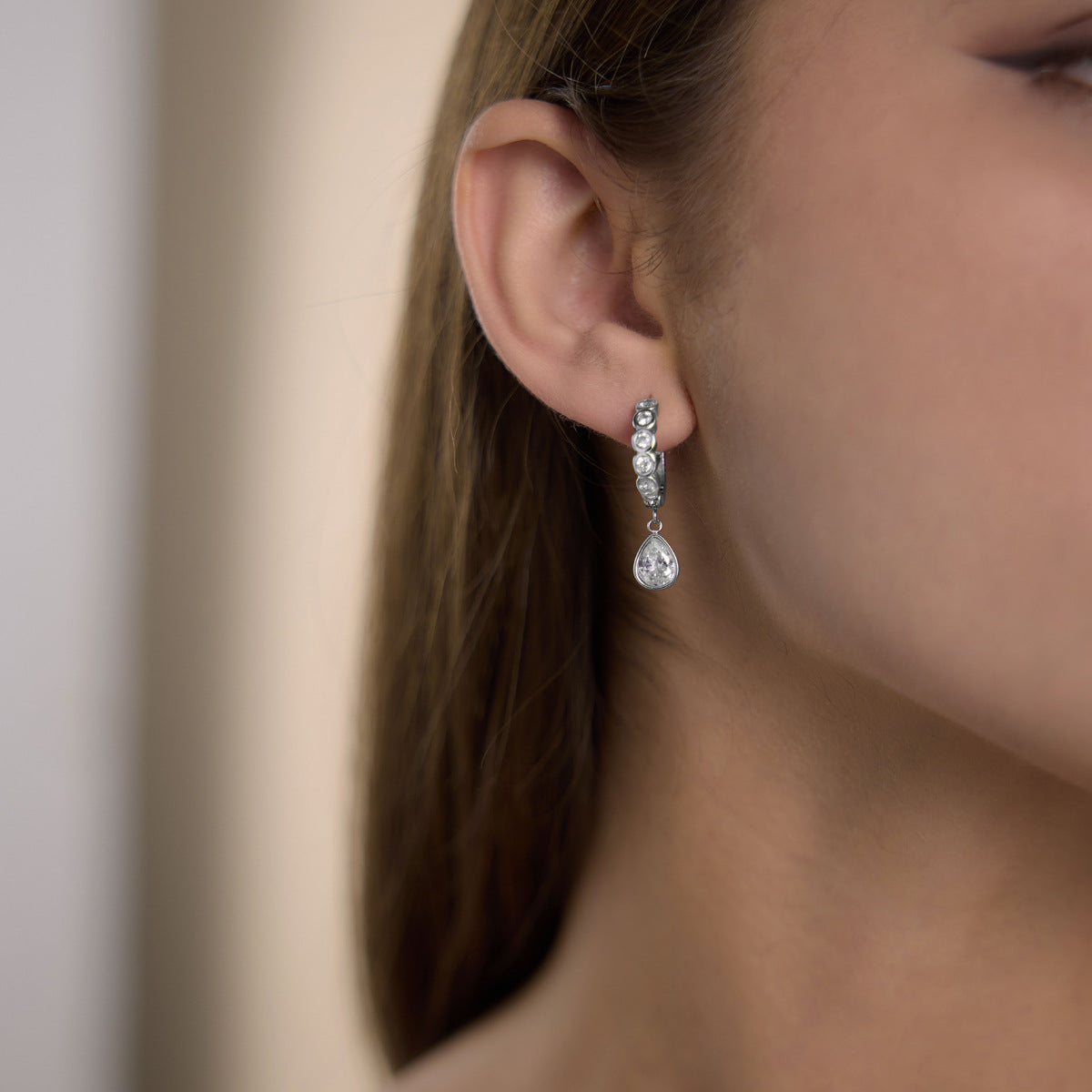 Luxury Majestic Bezel Set Teardrop Huggie Earrings