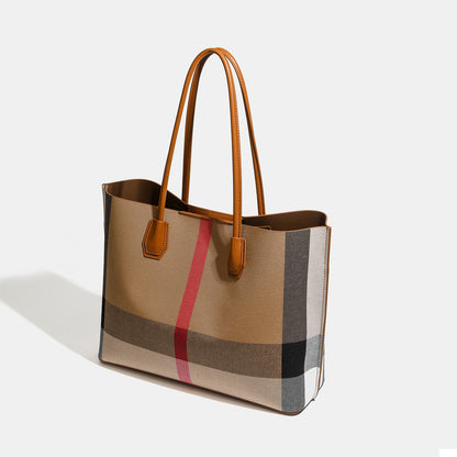 Classic British Plaid Colorblock Vegan Eco-Leather Tote Bag