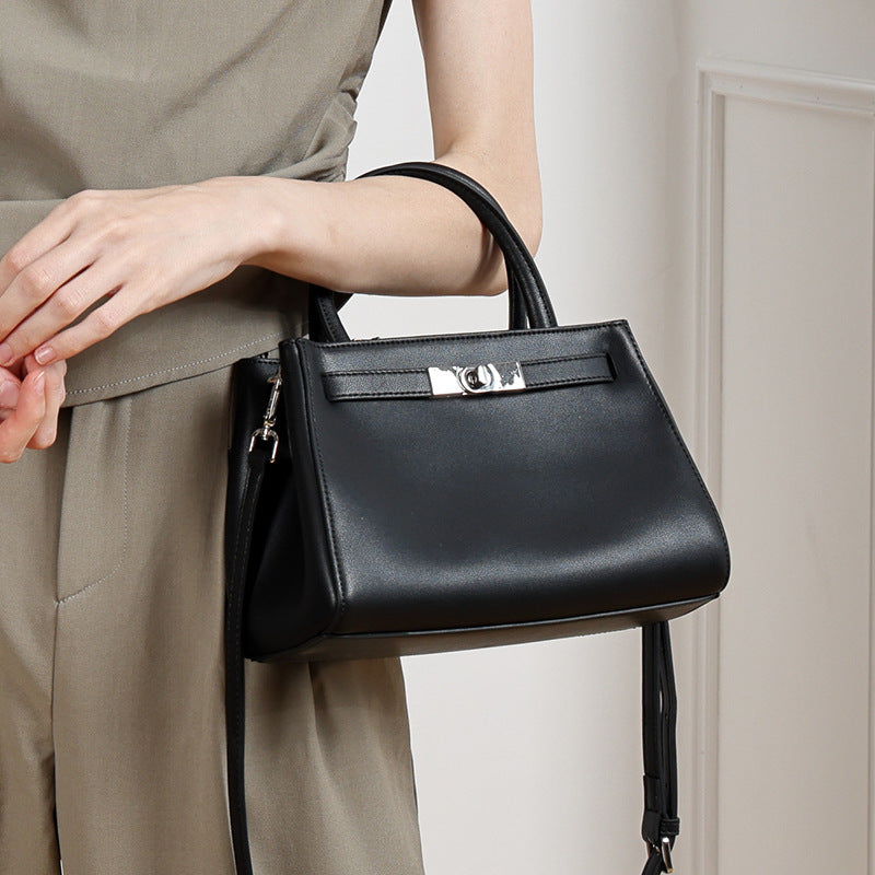 Textured Genuine Leather Kelly Satchel Elegant Crossbody Bag