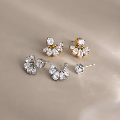 Elegant Radiant Pear Crystal Sunburst Jacket Earrings