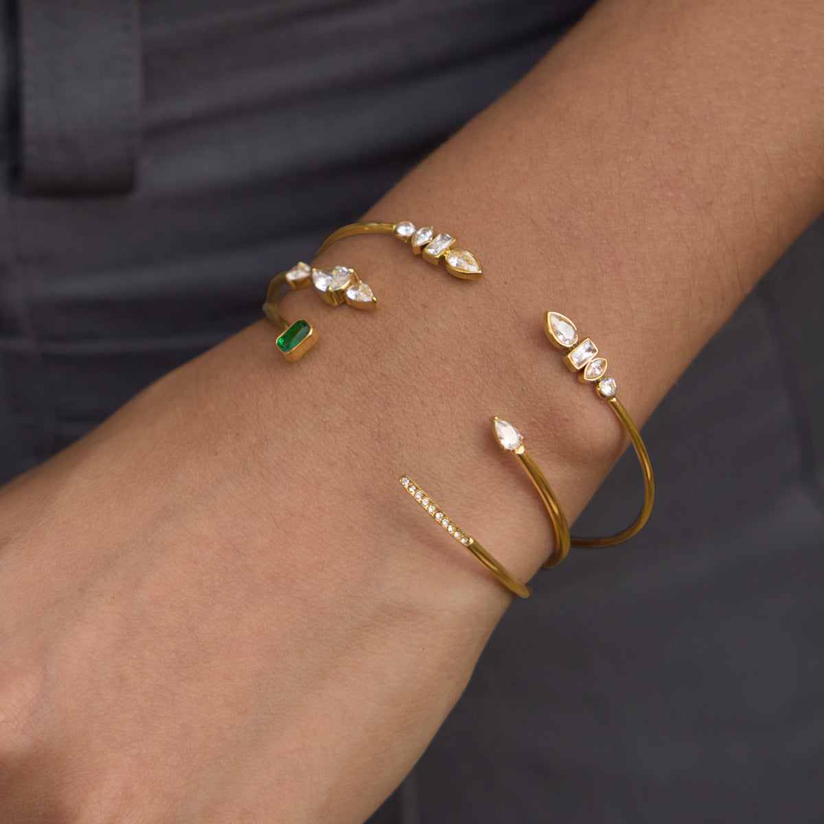 Geometric Silhouette Sculptural Open Cuff Stacking Bracelet