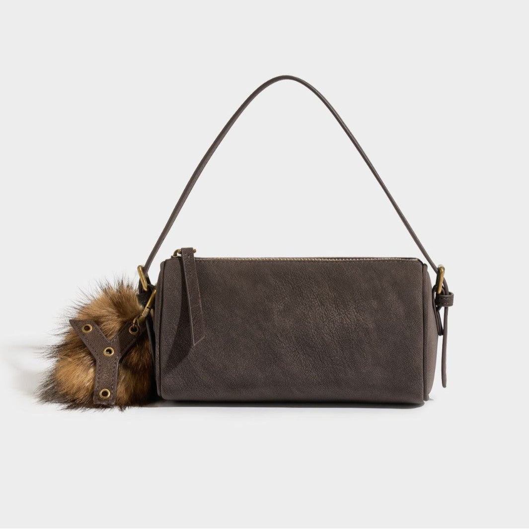 Rustic Matte Genuine Leather Cylinder Distressed Crossbody Clutch Bag