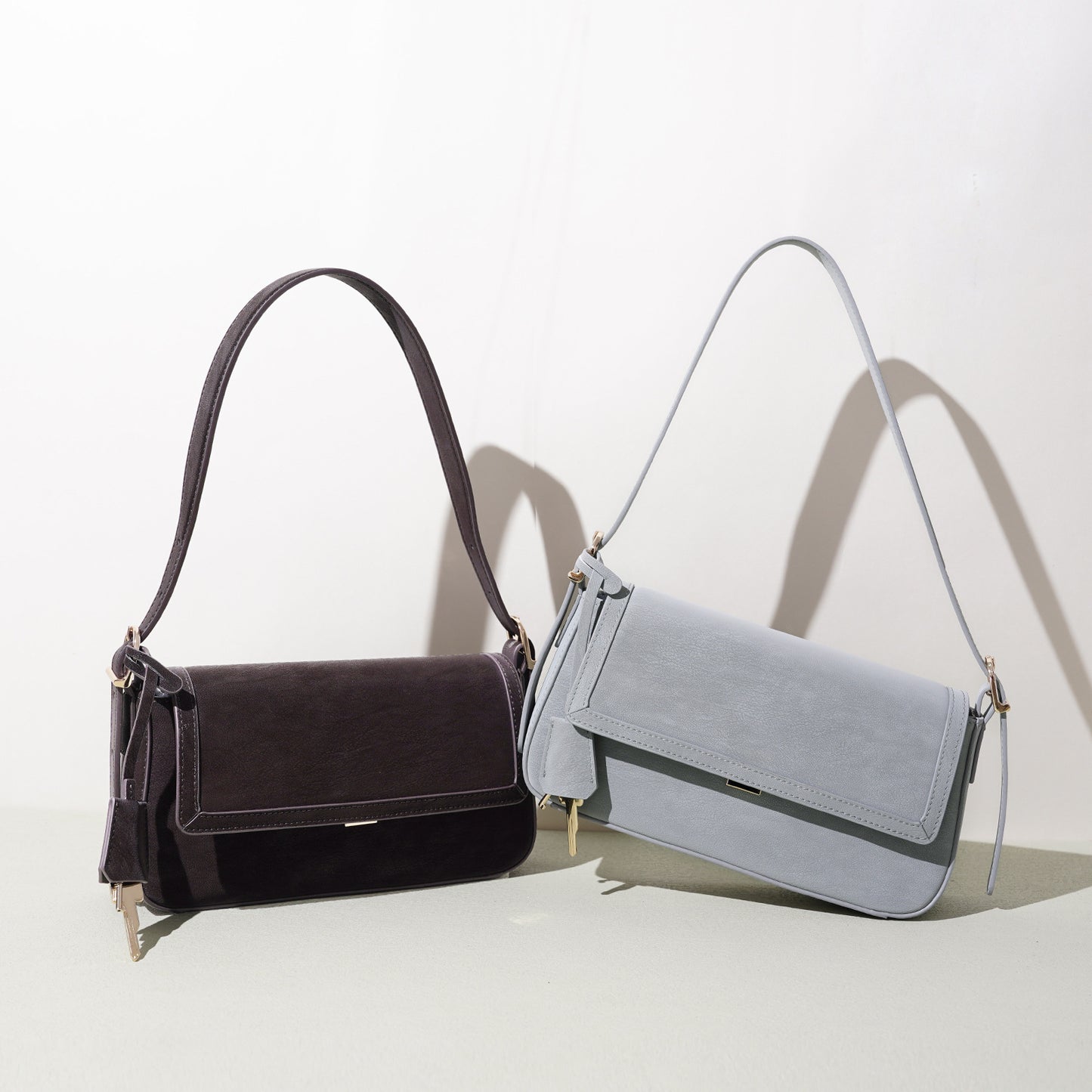 Refined Genuine Leather Shoulder Clutch Bag with Key Charm