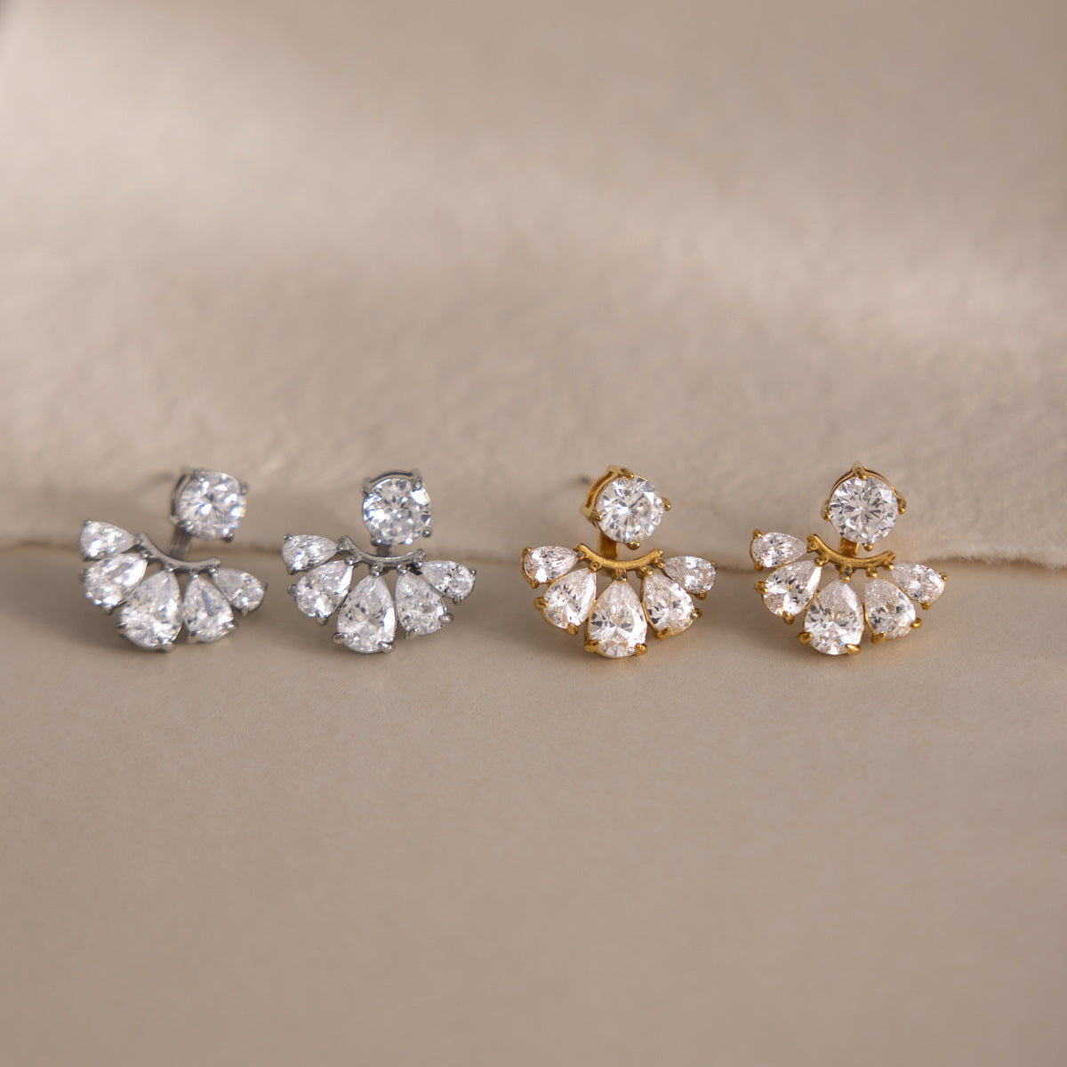 Elegant Radiant Pear Crystal Sunburst Jacket Earrings