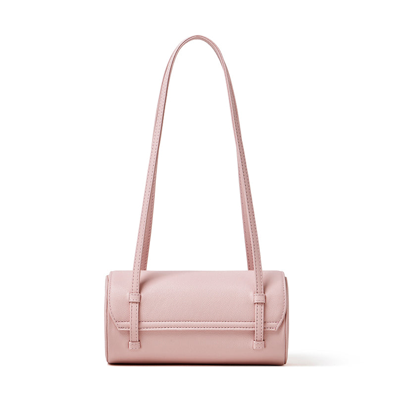 Bolso de mano tipo clutch nostálgico de cuero genuino color caviar, con forma de baguette tubular