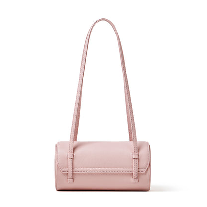 Bolso de mano tipo clutch nostálgico de cuero genuino color caviar, con forma de baguette tubular