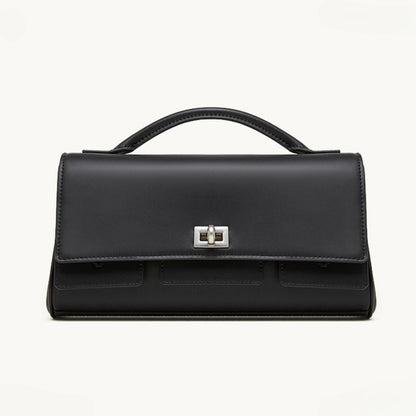 The Linear Turn-Lock Genuine Leather Bag | Minimalist East-West Handbag
