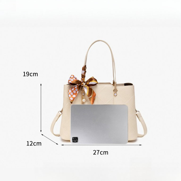 Delicate Vegan Eco-Leather Tote Clutch Bag with Silk Scarf Charm